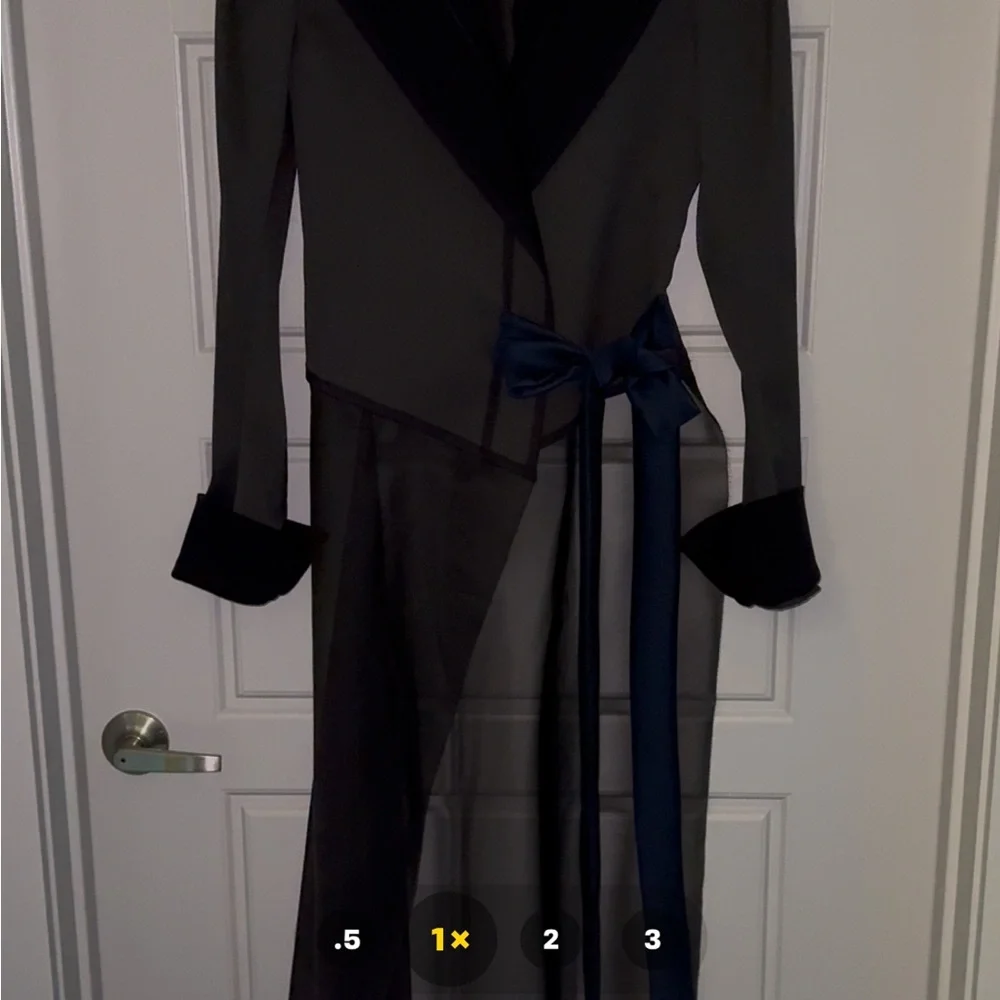 Designer Marie Saint Pierre Asymmetric Statement Long Coat Black & Navy 2 🖤 - Picture 10 of 13